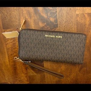 NEW WITH TAGS MK Brown Logo Wristlet Wallet